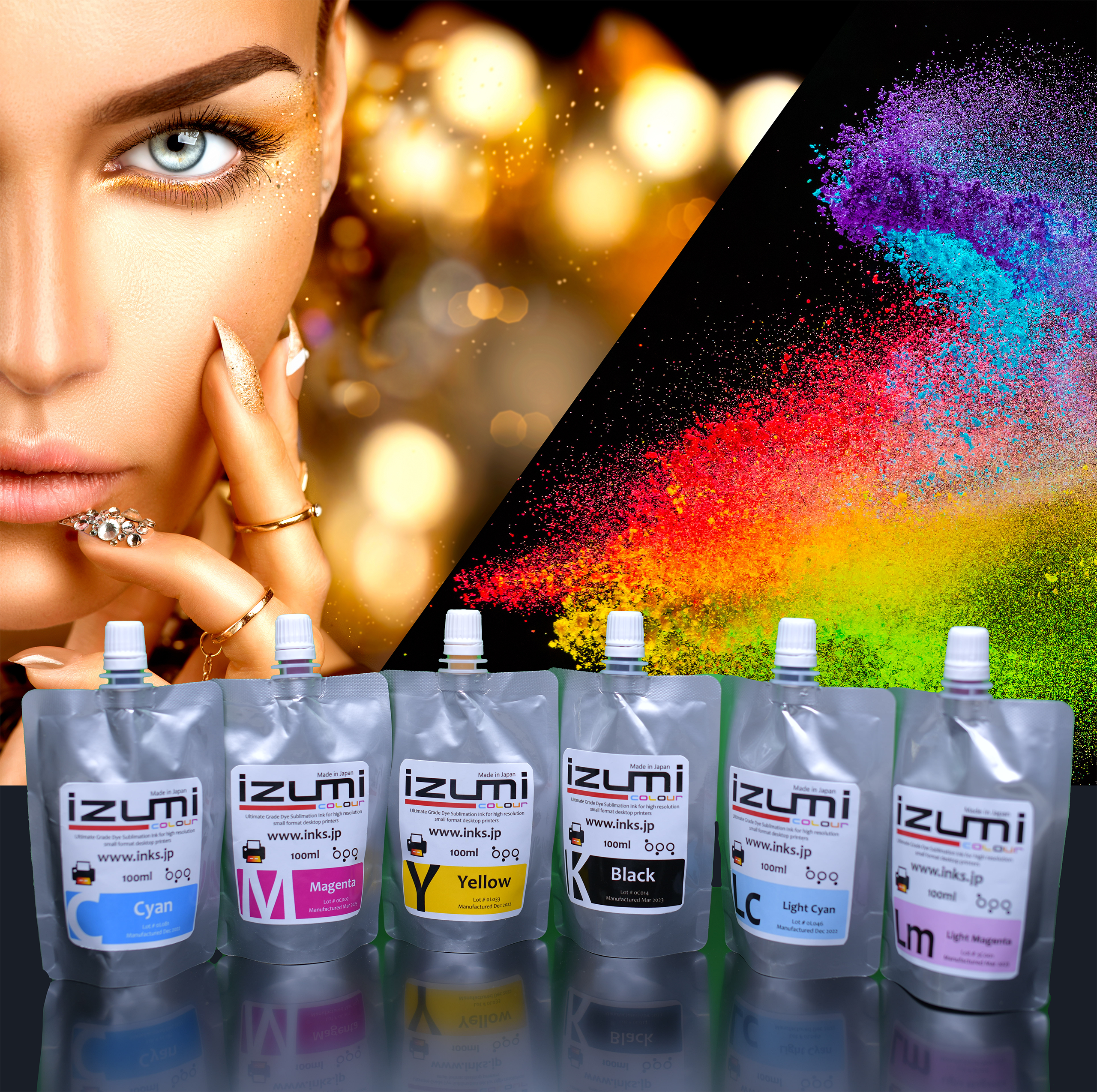 Izumi 6 Pack (CMYKLcLm) Dye Sublimation Ink - 100ml